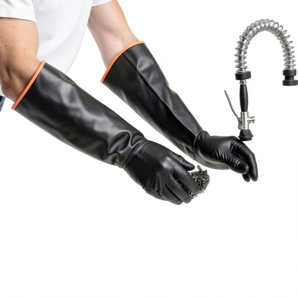 Long Black Rubber Gloves Usbday001 Chemical Resistant Latex PVC-5
