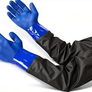 Blue PVC Chemical Resistant Gloves Medium Heavy Duty Waterproof-0