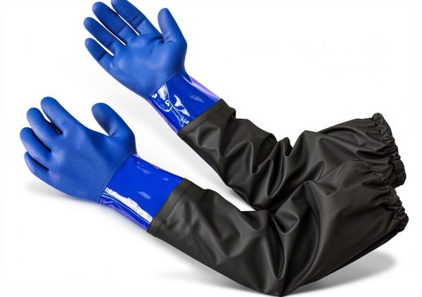 Blue PVC Chemical Resistant Gloves Medium Heavy Duty Waterproof-0