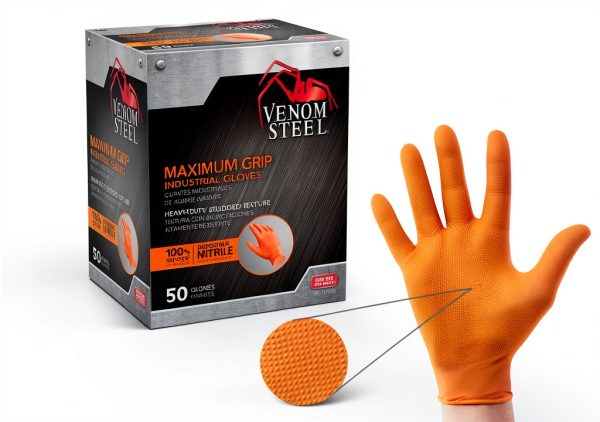 Medline Heavy Duty Nitrile Gloves VEN6085H Orange 8mil 50 Count-0