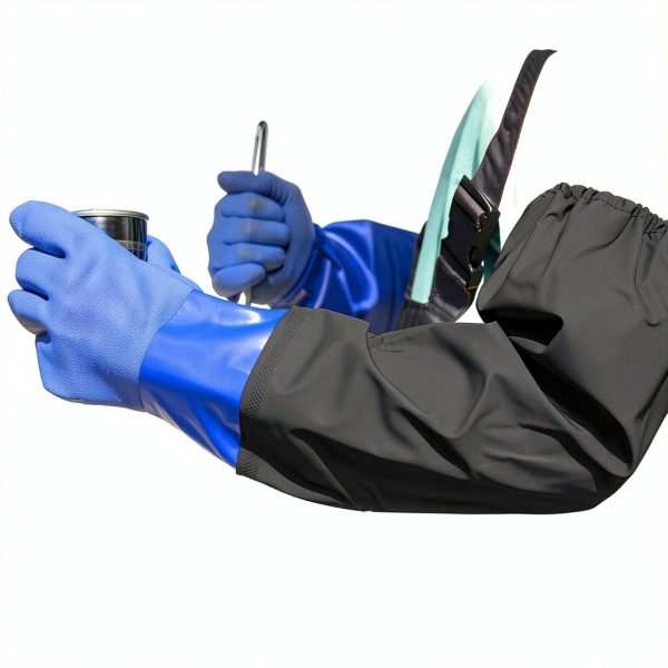 Blue PVC Chemical Resistant Gloves Medium Heavy Duty Waterproof-3
