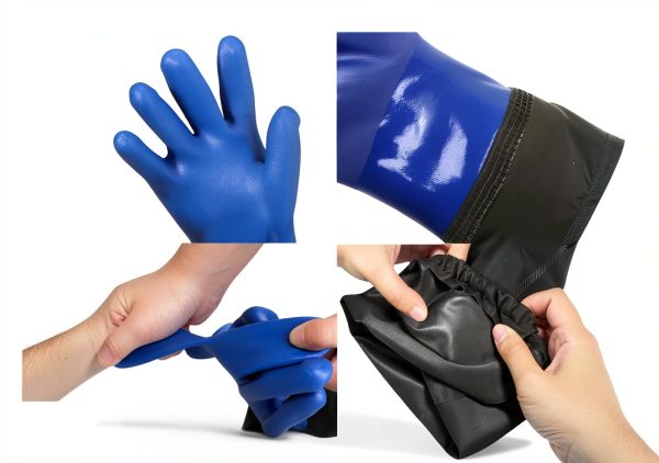 Blue PVC Chemical Resistant Gloves Medium Heavy Duty Waterproof-1