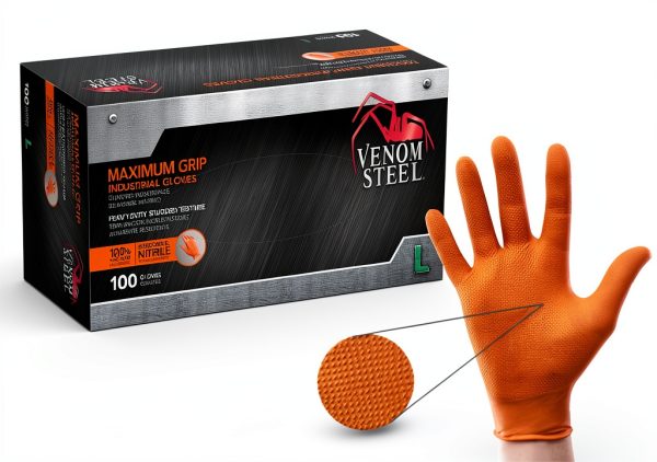 Venom Steel Orange Nitrile Gloves 8 mil Thick Large 100 Count-0