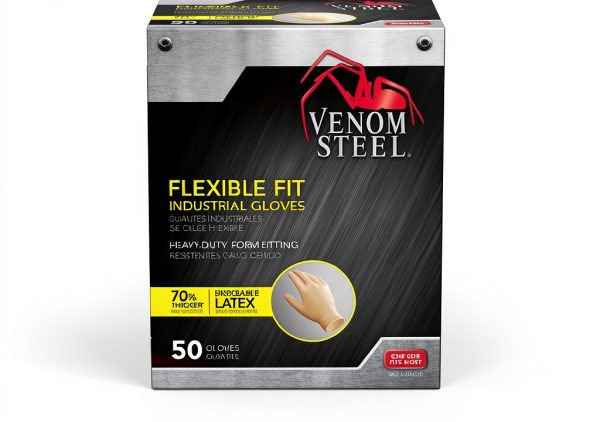 Venom Steel Latex Gloves Cream Color, One Size, Pack of 50-0
