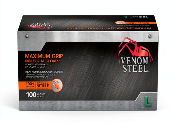 Venom Steel Orange Nitrile Gloves 8 mil Thick Large 100 Count-1