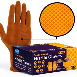 Inspire Heavy Duty Orange Nitrile Gloves ULTRA 8 Mil Diamond Grip-0
